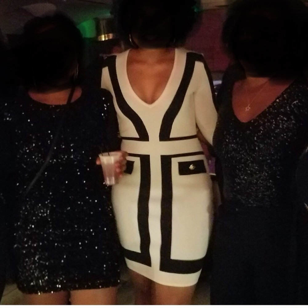 Black and white long sleeve bandage dress